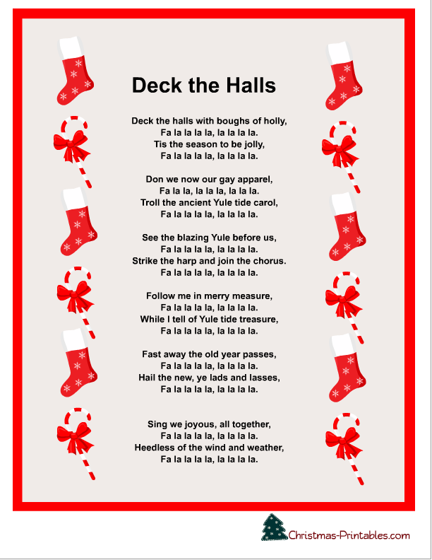 Free Printable Christmas Carols and Songs Lyrics