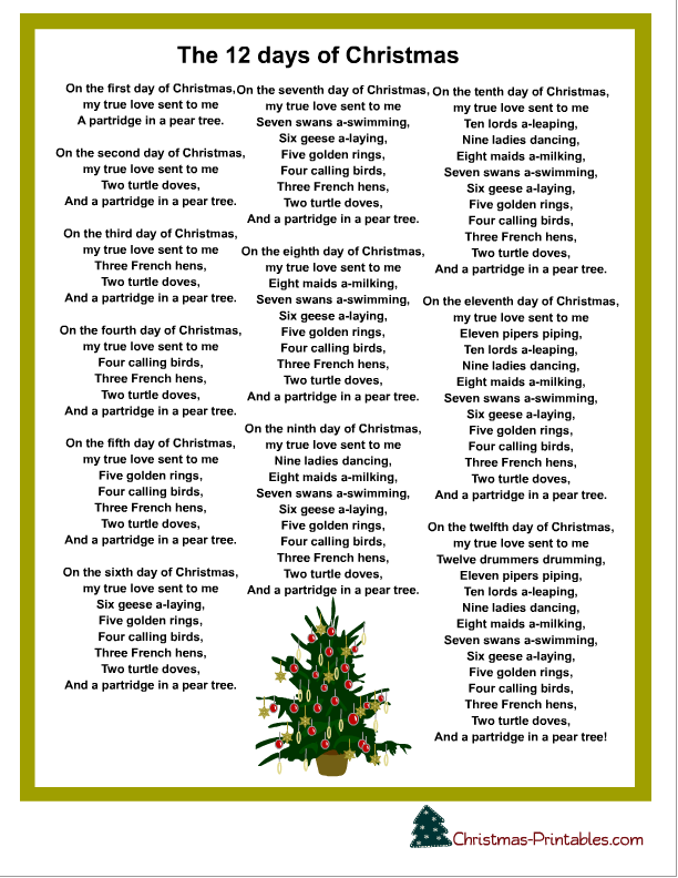 Free Printable Christmas Carols And Songs Lyrics