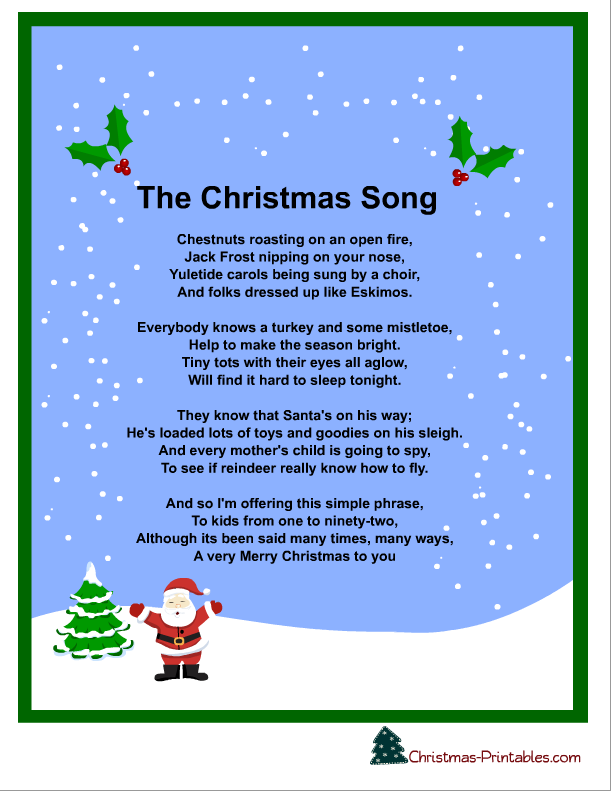 Christmas Songs With Printable Lyrics