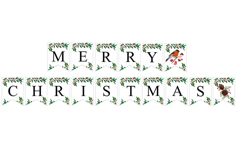Free Printable Christmas Banner with Holly Berries