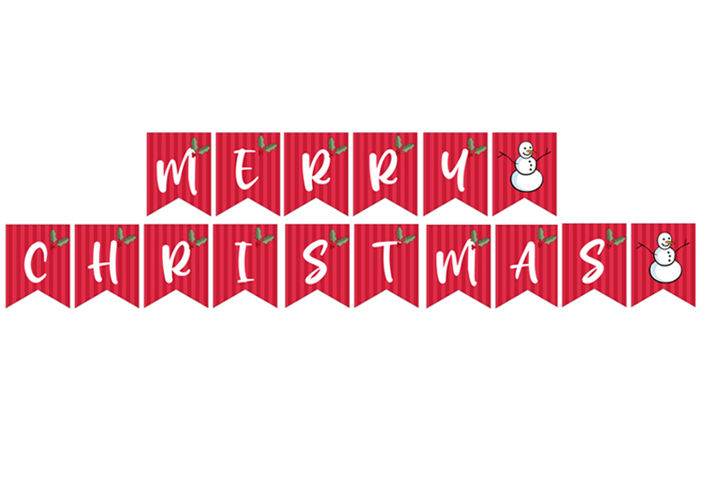 Cute and Colorful Free Printable Merry Christmas Banner Flags