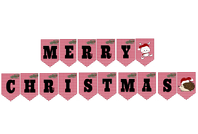 Free Printable Plaid Patterned Merry Christmas Banner