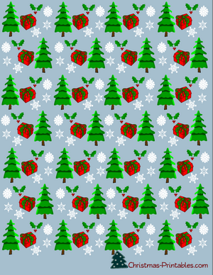 cute wrapper design with snowflakes, tree and gifts