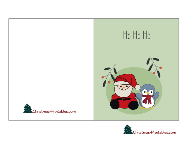 Free Printable Christmas Card featuring Santa and Penguin