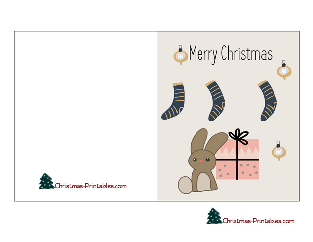 Rabbit, present, and stockings Christmas Card