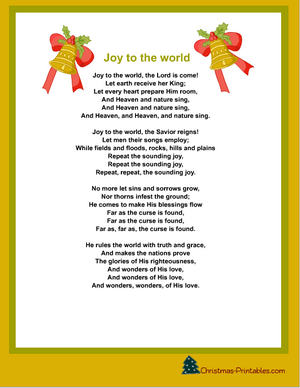 printable joy to the world christmas carol lyrics
