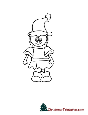 coloring page of a cute elf standing and smiling