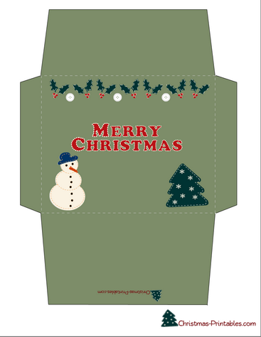 Envelope printable with snowman and Christmas tree