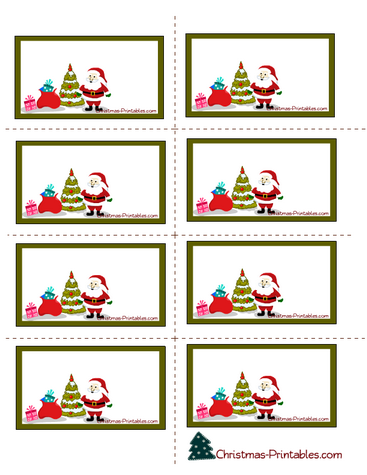 Free Printable Christmas Labels featuring Santa, Tree and Gifts