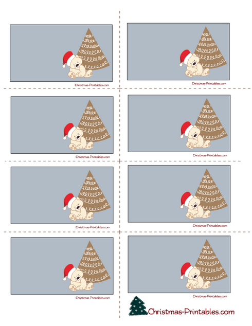 Free Printable Christmas Labels featuring Teddy Bear and Tree