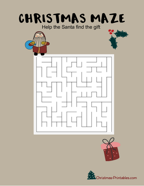 Help the Santa, Free Printable Christmas Maze