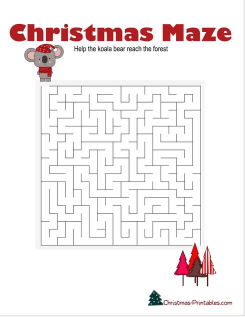 Help the Koala, Free Printable Christmas Maze