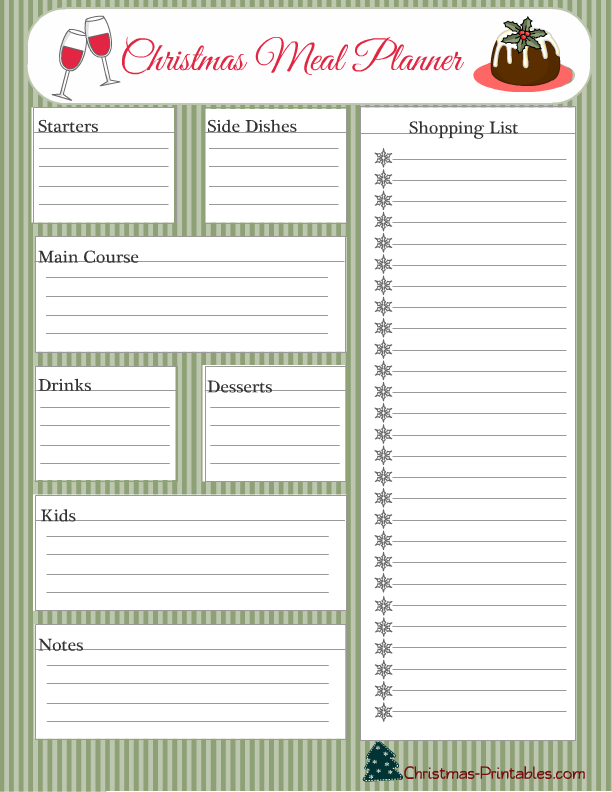 free printable holiday meal planner