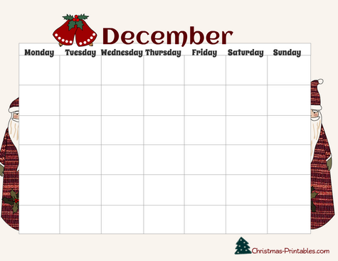Free Printable Christmas December Calendar