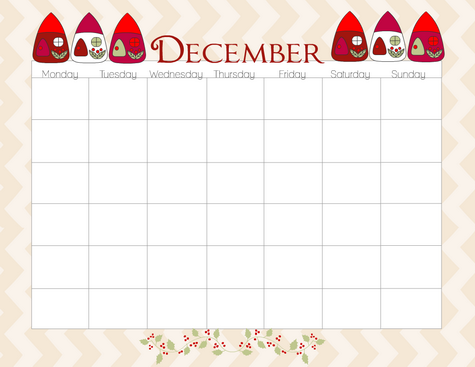 Cute free printable December calendar with Christmas Houses