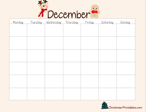 Free Printable Cute December Planner Calendar
