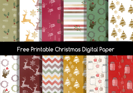 Christmas Digital Papers, Holiday Scrapbook Paper, December Background  Printable