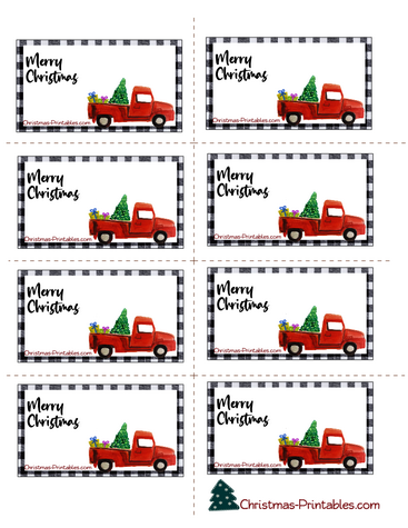 Free Printable Farmhouse Christmas Labels with Red Truck