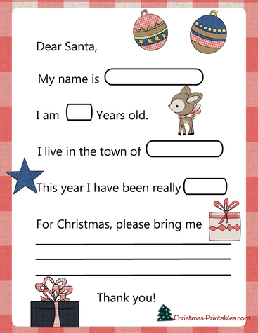 Free Printable Letter to Santa Template for young kids