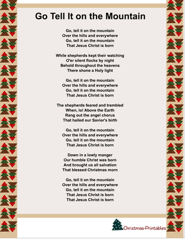 Free Printable Go tell it all on the Mountain Christmas Carol