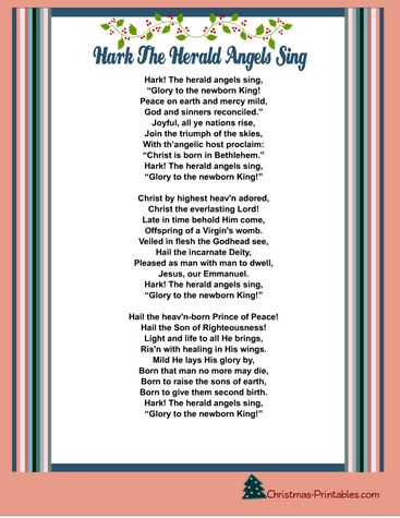 Free Printable Hark the Herald  Angels Sing Christmas Carol Lyrics
