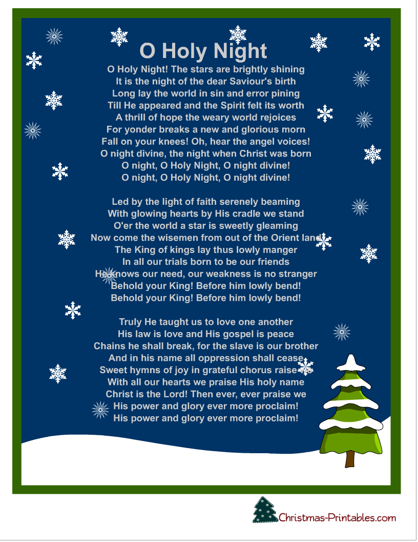 O Holy Night Lyrics, Christmas Carol, PRINTABLE Art, Christmas Lyrics, 8x10  Wall Sign, Digital DOWNLOAD Print PDF