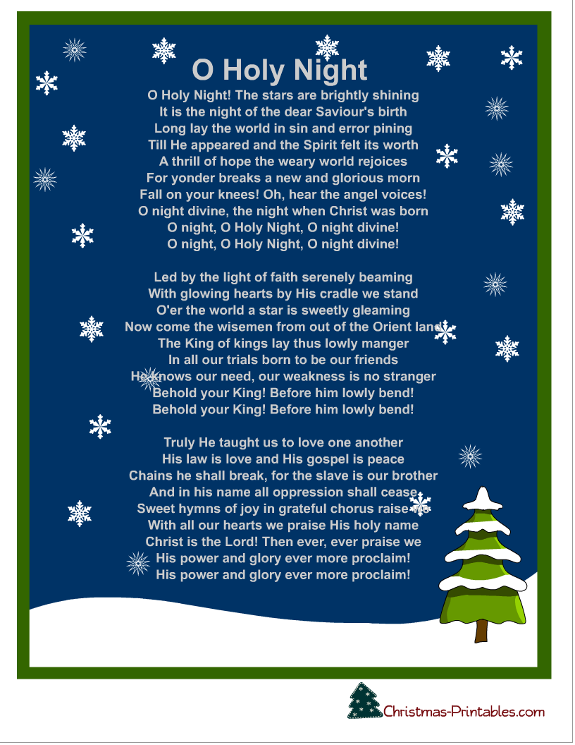 Oh Holy Night Lyrics Printable – Tim's Printables