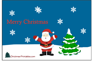 free printable postcard featuring santa and christmas tree