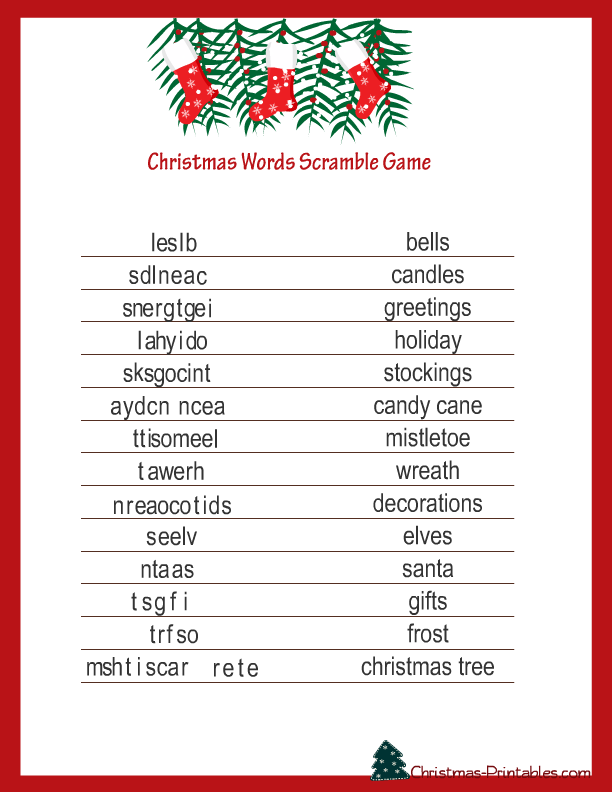 Free Printable Answer Key Christmas Word Scramble With Answers